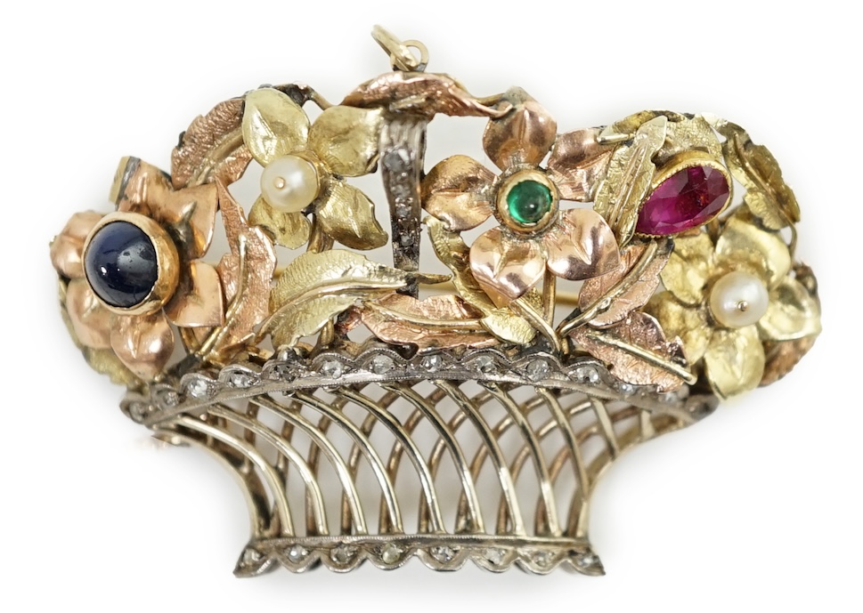 A late 19th century Continental gem set gold flower bracelet, with brooch and case